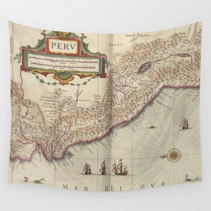 Vintage Map of Peru (1638) Wall Tapestry
