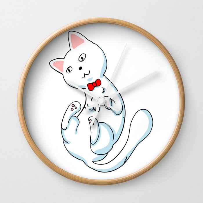 Cat With Bow Tie Funny Cat Cat Cartoon Wall Clock By Marios