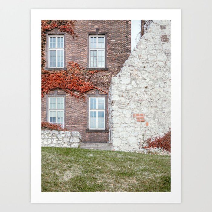 White Stone Red Brick Wall | Wawel Royal Castle Courtyard Krakow Poland Art Print