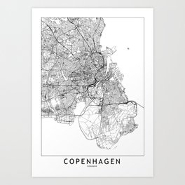 Copenhagen White Map Art Print