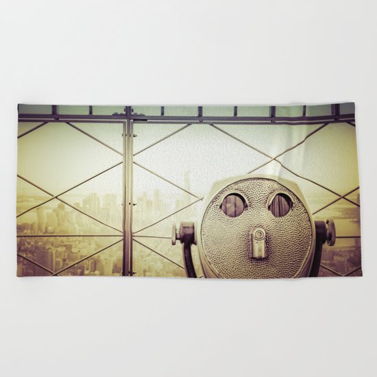 New York City Skyline Tourist Binoculars Beach Towel