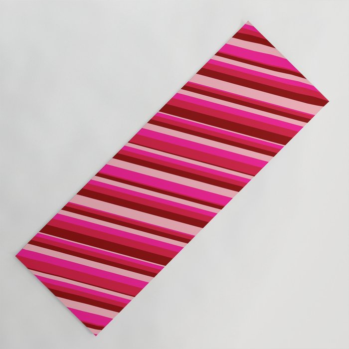 Deep Pink, Crimson, Dark Red, and Light Pink Colored Lines/Stripes Pattern Yoga Mat
