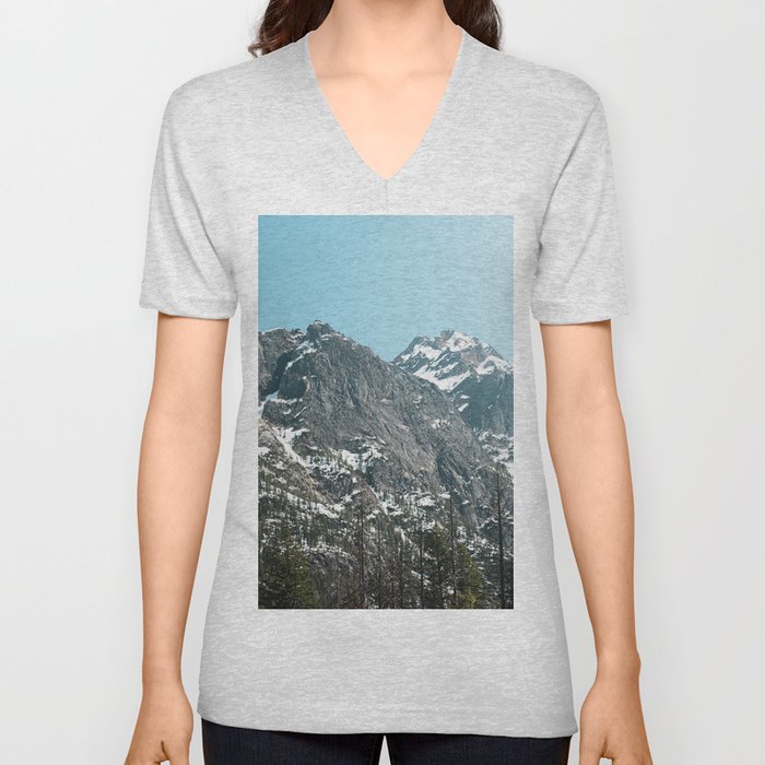 Winter Mountain Memories - Mountains and Trees V Neck T Shirt