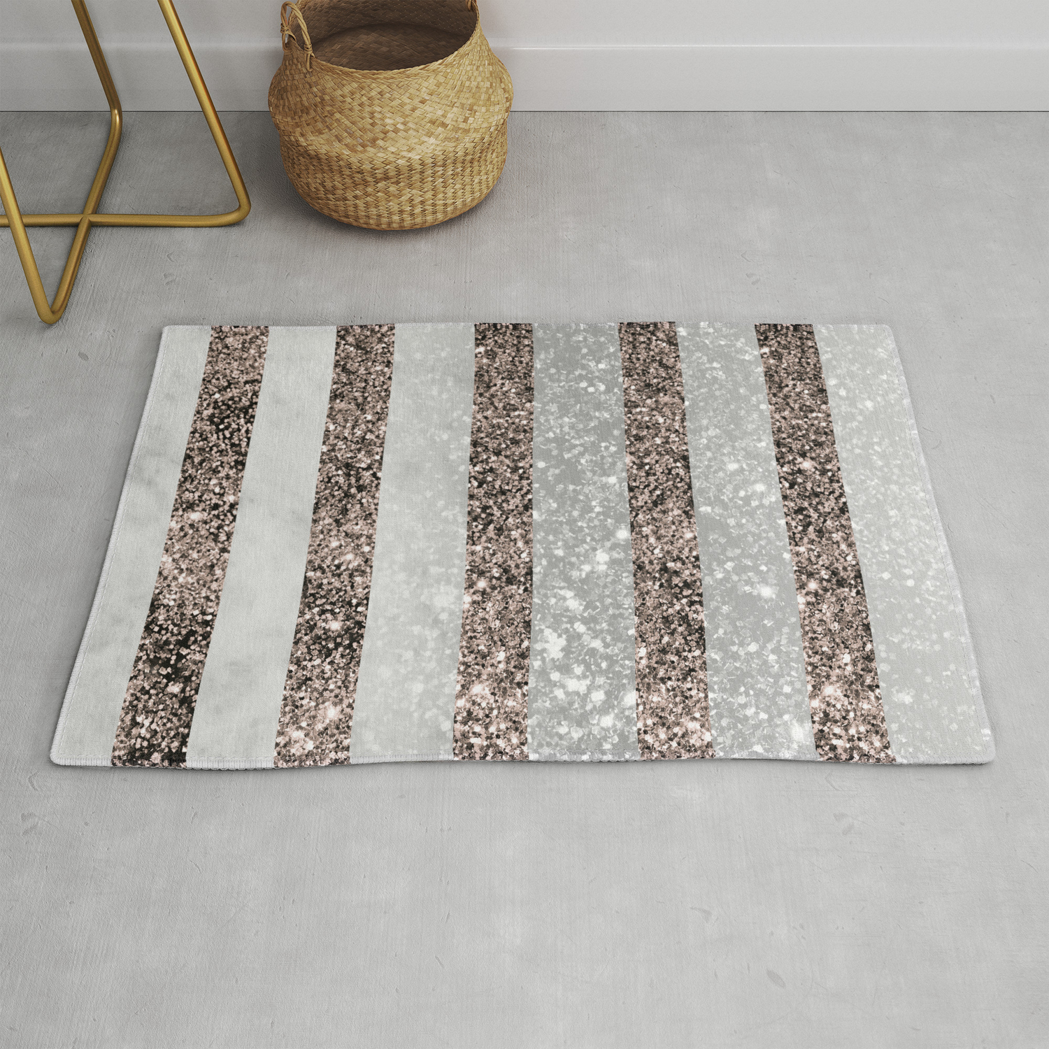 White Marble Rose Gold Glitter Stripe Glam 2 Minimal Decor Art