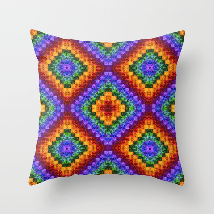 Rainbow Diamond Digital Quilt Throw Pillow