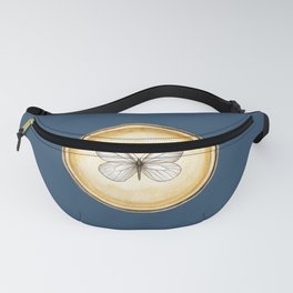 Vintage Hand-Drawn Butterfly Circle Pendant on Pastel Navy Blue Fanny Pack