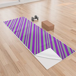 [ Thumbnail: Dark Violet & Dark Sea Green Colored Pattern of Stripes Yoga Towel ]