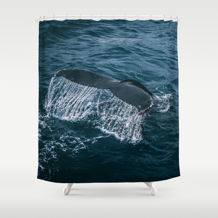 Whale Tail Emerging from the Ocean Shower Curtain