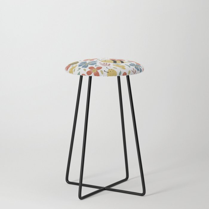 Cute Honey Bees and Flowers Counter Stool