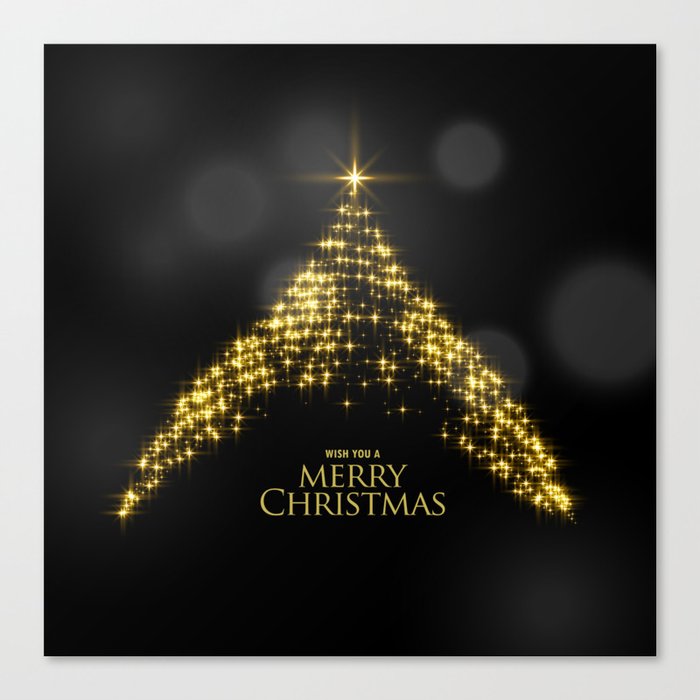 Gold Sparkle Wish You A Merry Christmas Tree Canvas Print By