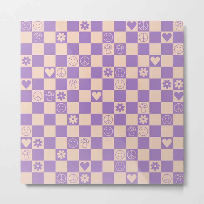 Happy Checkered pattern lilac Metal Print