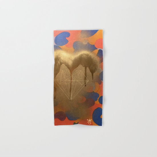 Golden Heart Collage - Spray Paint on Marker Hand & Bath Towel