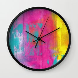 Neon Abstract Acrylic - Turquoise, Magenta & Yellow Wall Clock