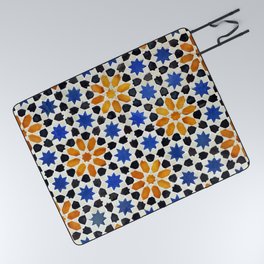 Arabic mosaic of tiles in Moroccan style, decorative background Picnic Blanket