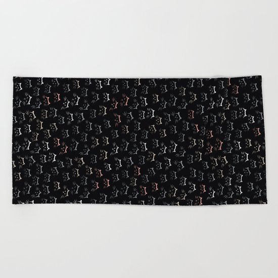 Cat - mouflage on Black Beach Towel