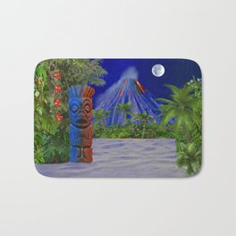 Tiki Art Background Bath Mat | Tikitotempole, Tikibarbackground, Southpacific, Palmtrees, Junglefoliage, Hawaii, Landscape, Polynesia, Painting, Sandybeach 