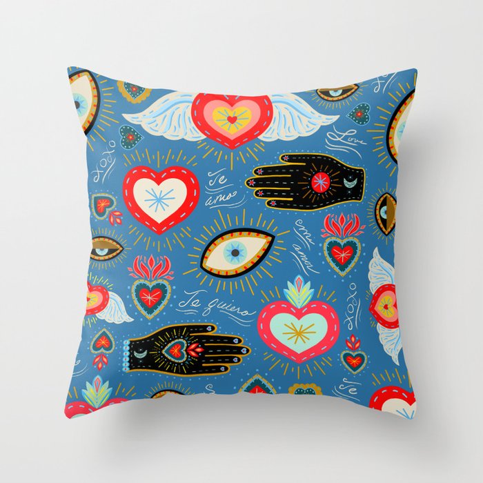 Milagro love hearts - blue Throw Pillow