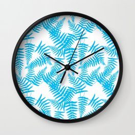 Turquoise Silhouette Fern Leaves Pattern Wall Clock