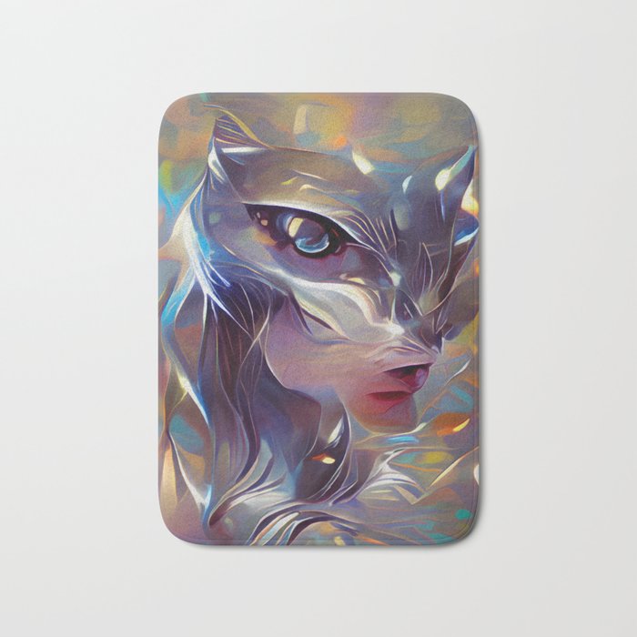 Silver Cat Mask Bath Mat