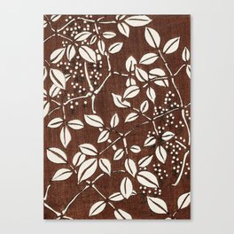 Vintage Japanese Painting of Brown And White Leaf Pattern Canvas Print