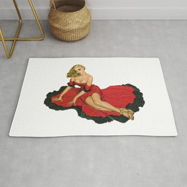 Sexy Blonde Pin Up With Red Dress Vintage Tango Spanish Area & Throw Rug
