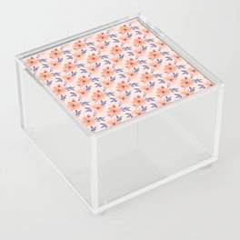 Coral and Blue Floral Print - Handpainted Watercolor Repeat Pattern Acrylic Box
