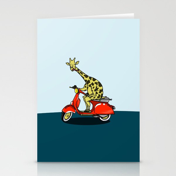 Giraffe riding a moped Stationery Cards