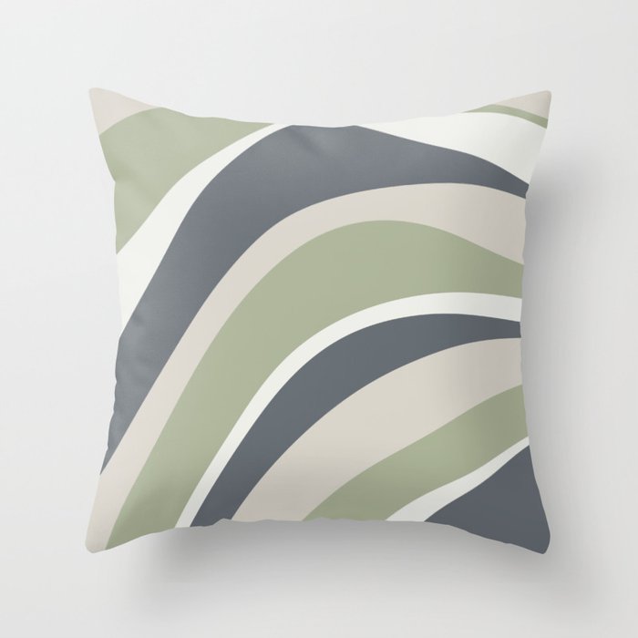 Funky Wavy Lines in Grey, Green and Neutral Tones Throw Pillow