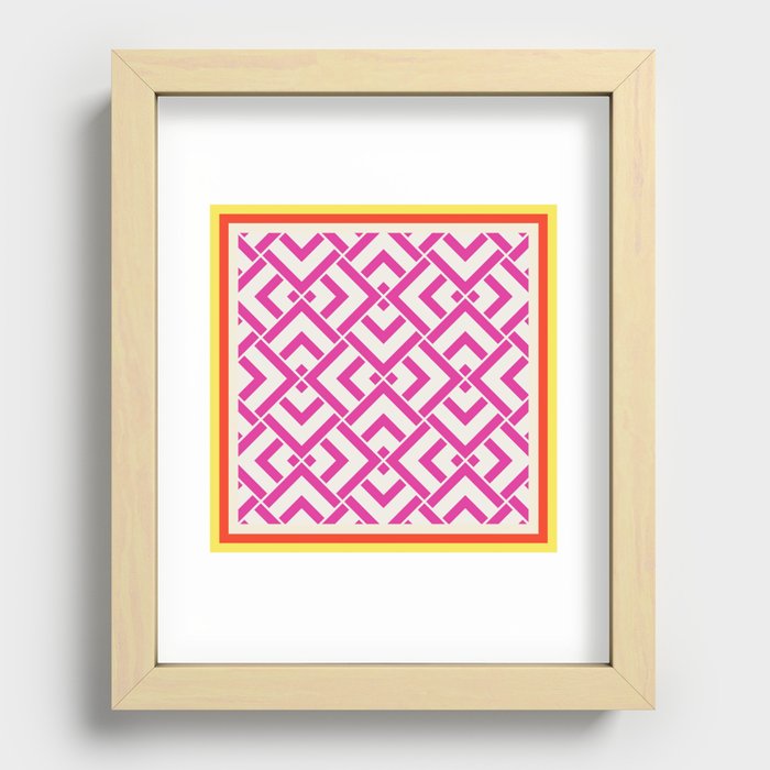 Hot pink summer geometric pattern pillow Recessed Framed Print