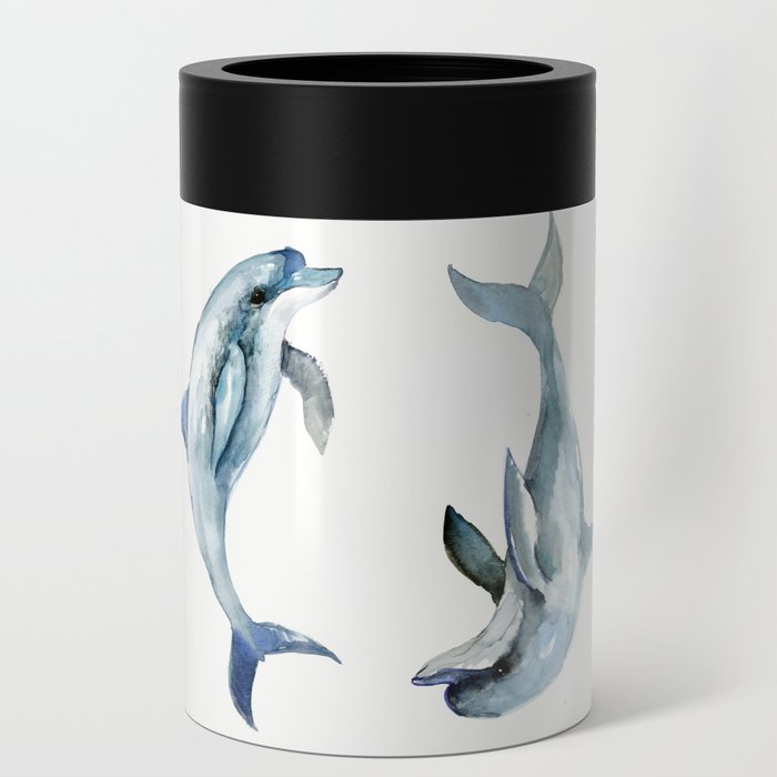 Dolphin, Two Dolphins, chidlren room decor illustration dolphin art Can Cooler