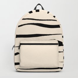 Wavy Ink Stripes Organic Minimalist Modern Half Pattern in Black and Almond Cream Backpack
