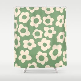 Seamless pattern with vintage vintage groovy flowers. modern elements. stylized flowers silhouettes on a green background. surface design, textile, stationery, wrapping paper and covers Shower Curtain