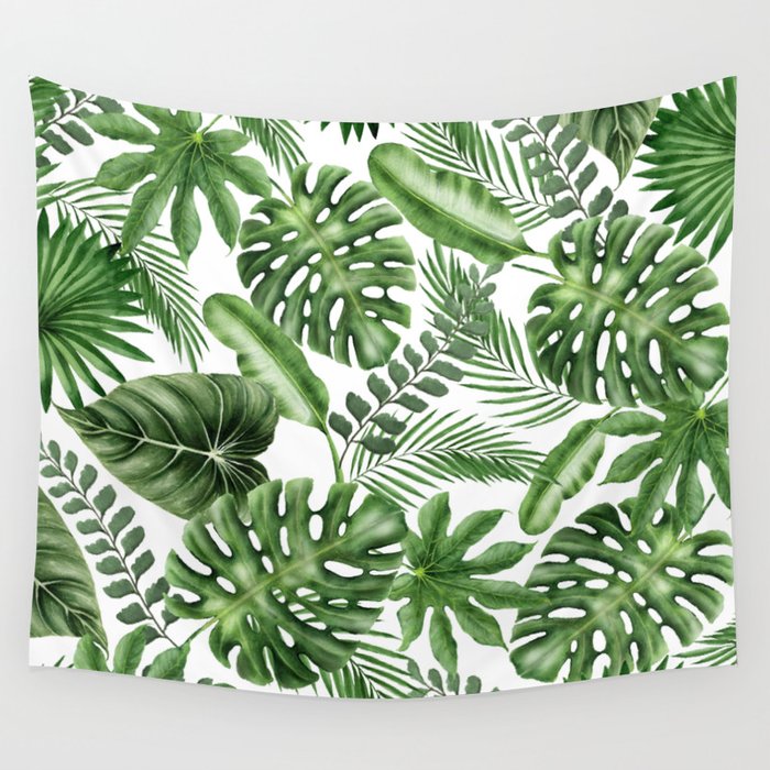 Tropical Leaves Pattern - Monstera and Banana Leaves Wandbehang