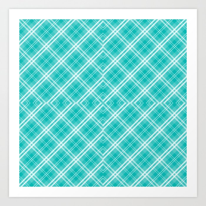 Blue & White Diagonal Plaid Scottish Clan Art Print