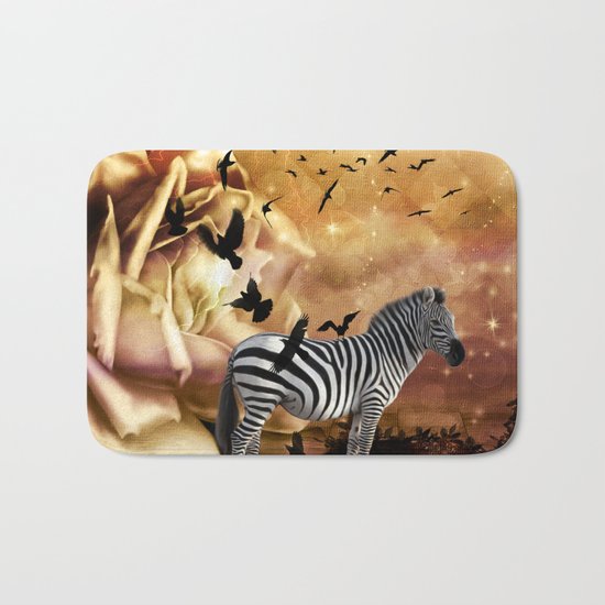 Beautiful zebra with birds Bath Mat
