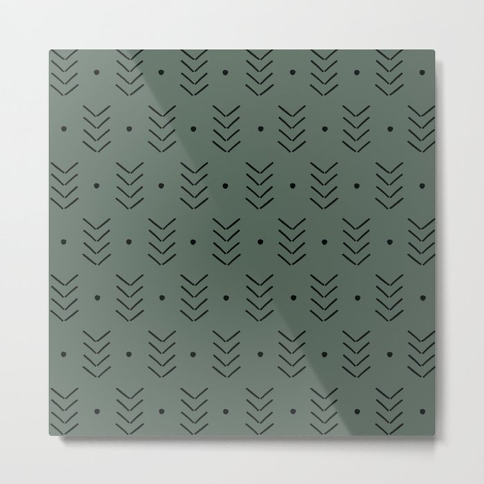 Arrow Lines Geometric Pattern 19 in forest sage green Metal Print