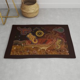 Desert Heat - Australian Aboriginal Art Theme Rug | Graphicdesign, Aussieart, Aboriginalart, Australia, Autumncolours, Aborigine, Kangaroos, Fallcolors, Desertscene, Uluru 
