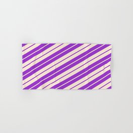 [ Thumbnail: Beige and Dark Orchid Colored Stripes Pattern Hand & Bath Towel ]