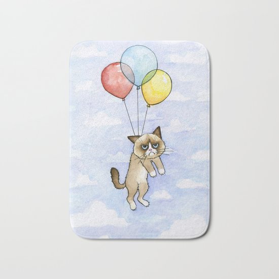Cat With Balloons Grumpy Birthday Meme Bath Mat