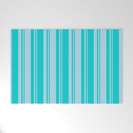 [ Thumbnail: Dark Turquoise and Light Blue Colored Striped/Lined Pattern Welcome Mat ]
