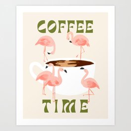 Flamingos and Coffee Art Print