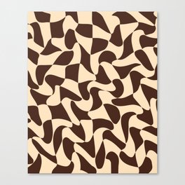 Wavy Checkerboard in Brown & Cream Canvas Print