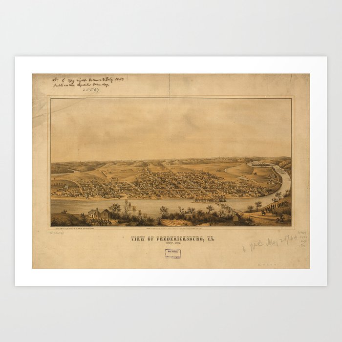 Vintage Pictorial Map of Fredericksburg VA (1863) Art Print by