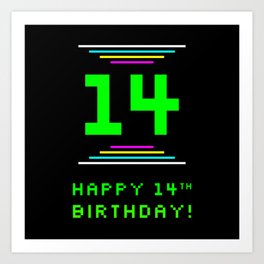 [ Thumbnail: 14th Birthday - Nerdy Geeky Pixelated 8-Bit Computing Graphics Inspired Look Art Print ]
