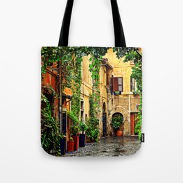 Vintage street in Rome, after Rain Tote Bag