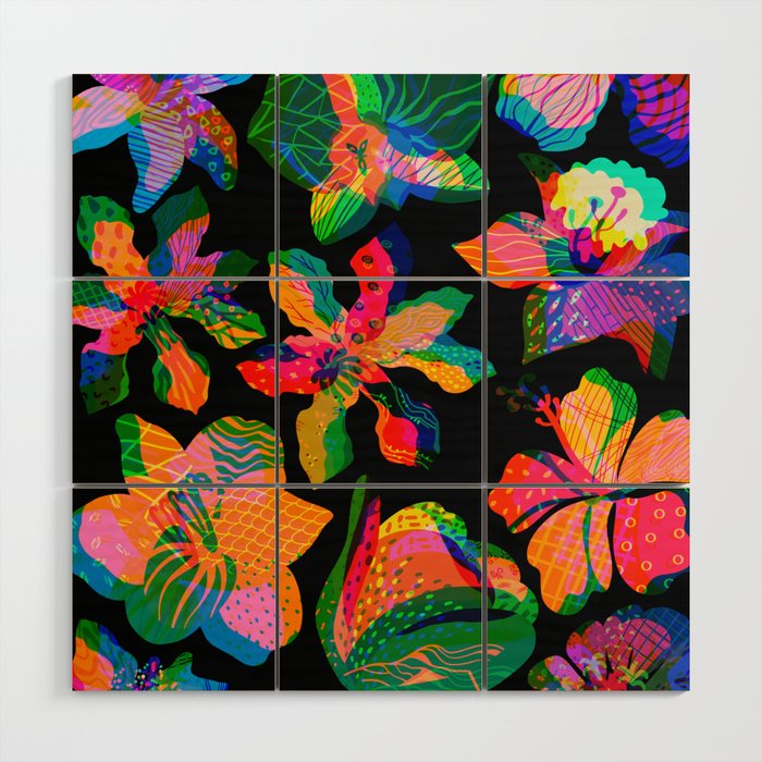 Trippy Tropical Flowers #1 Wood Wall Art