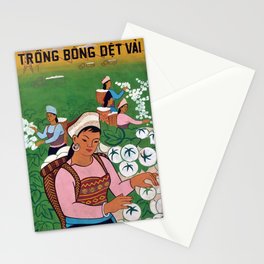 Vietnamese Poster: Cotton Cultivation, Fabric Weaving Trồng bông, dệt vải  Stationery Card