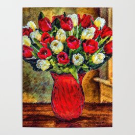 Tulips in a Red Vase Poster
