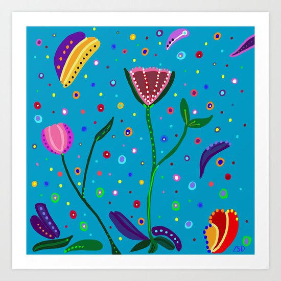 Flowers at Dusk, drawing Art Print