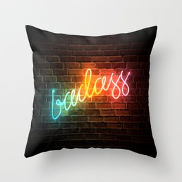 Badass Rainbow Neon Sign Throw Pillow